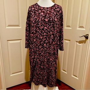 Lands’ End 2X Long-Sleeve Supima Cotton Midcalf Nightgown in Fall Floral Pattern